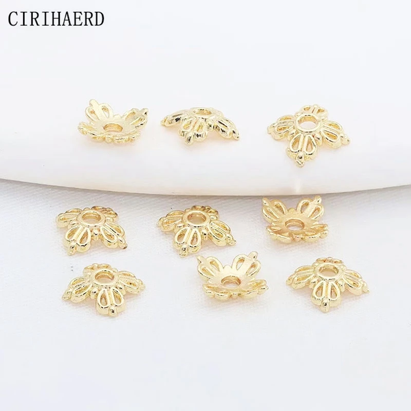 30PCS Necklace Beads End Cap Silver/14K Gold Plated Brass Flower Bead Caps For Bracelet Jewelry Making Supplies DIY Accessories