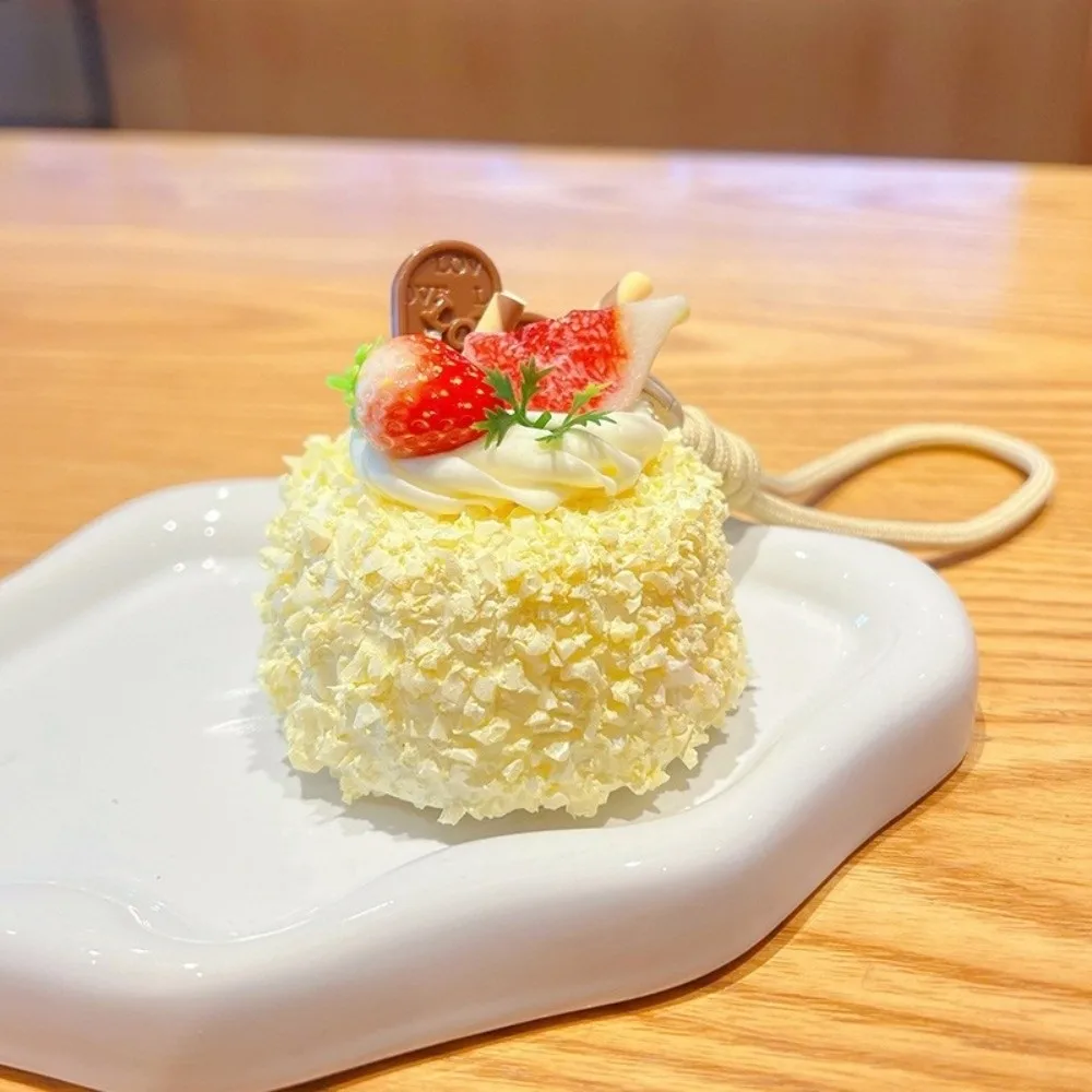 Realistic Simulation Cake Keychain Chocolate Fruit Strawberry Mousse Cake Pendant Decoration Cream Cake Hanging