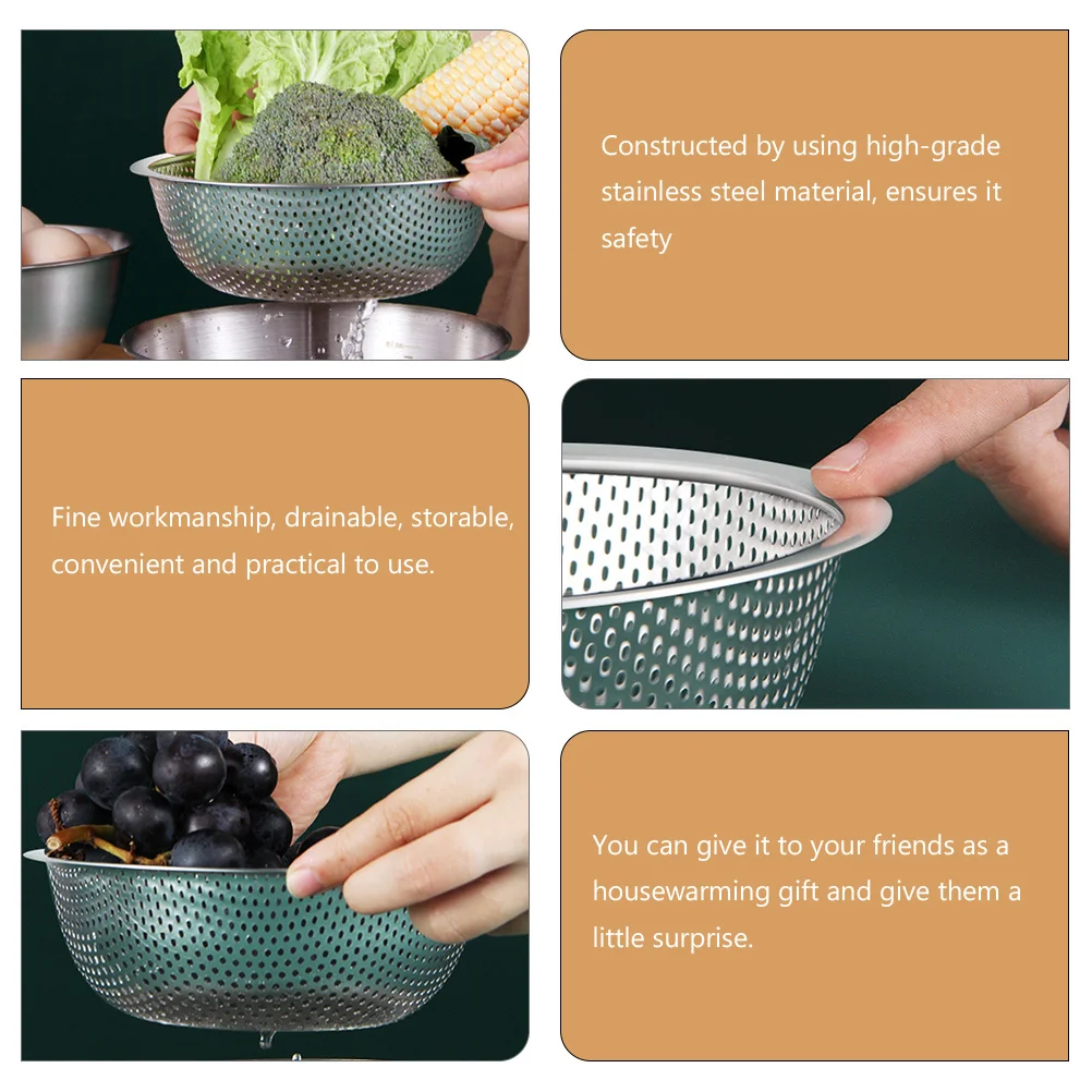 Kosz do odsączania ze stali nierdzewnej, precyzyjne wykonanie, odporny na rdzę, do mycia owoców i warzyw, sitko kuchenne, kosz do przechowywania.