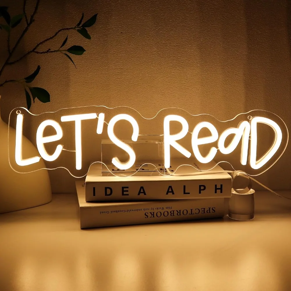 

Неоновая вывеска «Let's Read» для декора стен, светодиодная вывеска для библиотеки, неоновые светильники для класса/уголка для чтения/комнат/дома/книжного клуба