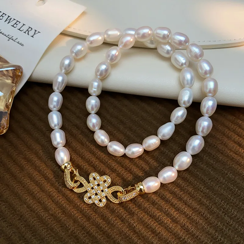 

Новый китайский узел, натуральный пресноводный жемчуг, 14-каратное золото, женское короткое колье-цепочка, ожерелье, новогодние подарки 2026 г., не выцветает