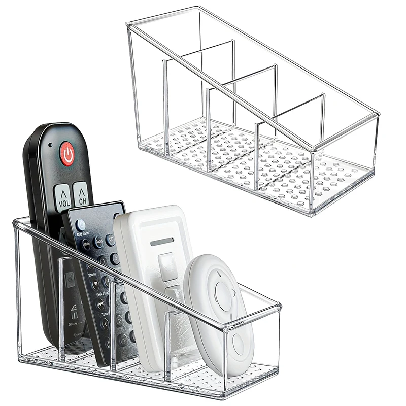 2/4 Grids TV A/C Remote Control Holder Multipurpose Transparent Plastic Desktop Storage Box Tea Bags Cosmetics Organizer