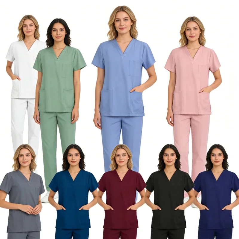 new-arrival-women-men-v-neck-scrubs-set-thin-lightweight-medical-uniform-soft-work-wear-for-hospital-doctors-nurses-staff