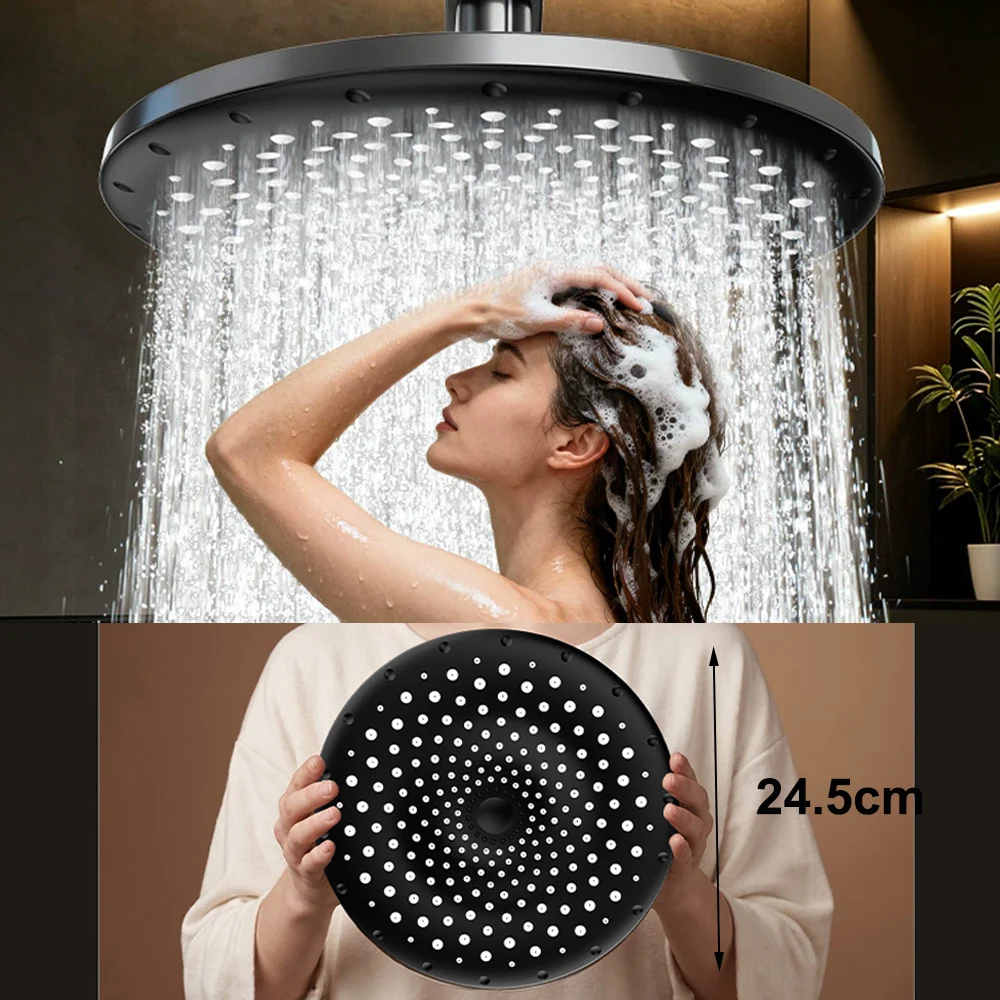 24.5CM Pressurized Ceiling Shower Head ABS Thicken High Pressure Rainfall Shower Head Large Flow Top Spray Bathroom Accessories