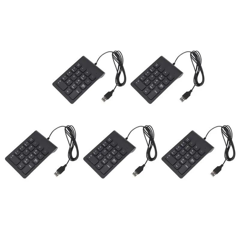 5X Mini USB Wired Numeric Keypad Numpad 18 Keys Digital Keyboard For Accounting Teller Laptop Windows Android (Black)
