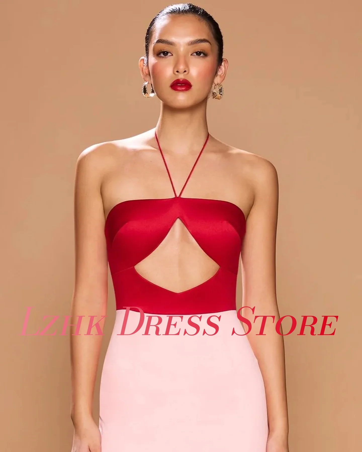 カスタマイズされたセクシーなジャージストレートイブニングドレス気質ノースリーブストラップレスホルター足首丈特別な日のガウン