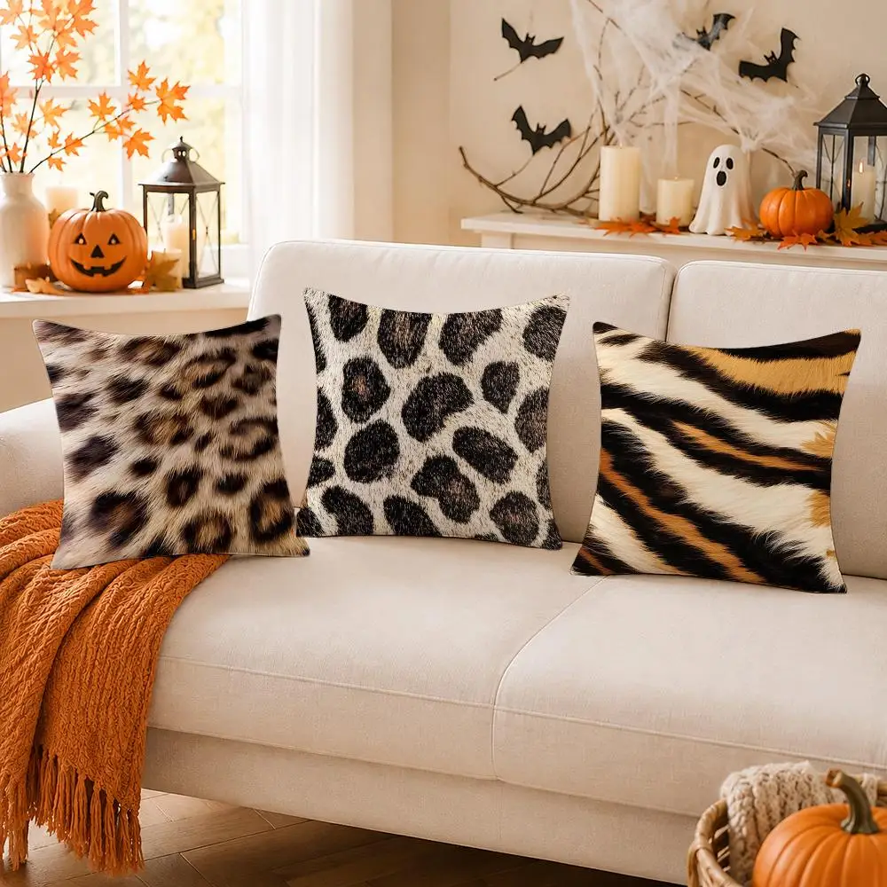 Leopard print Cushion Cover Halloween decoration trick or treat cushion cover, ghost, pumpkin head, bat decoration