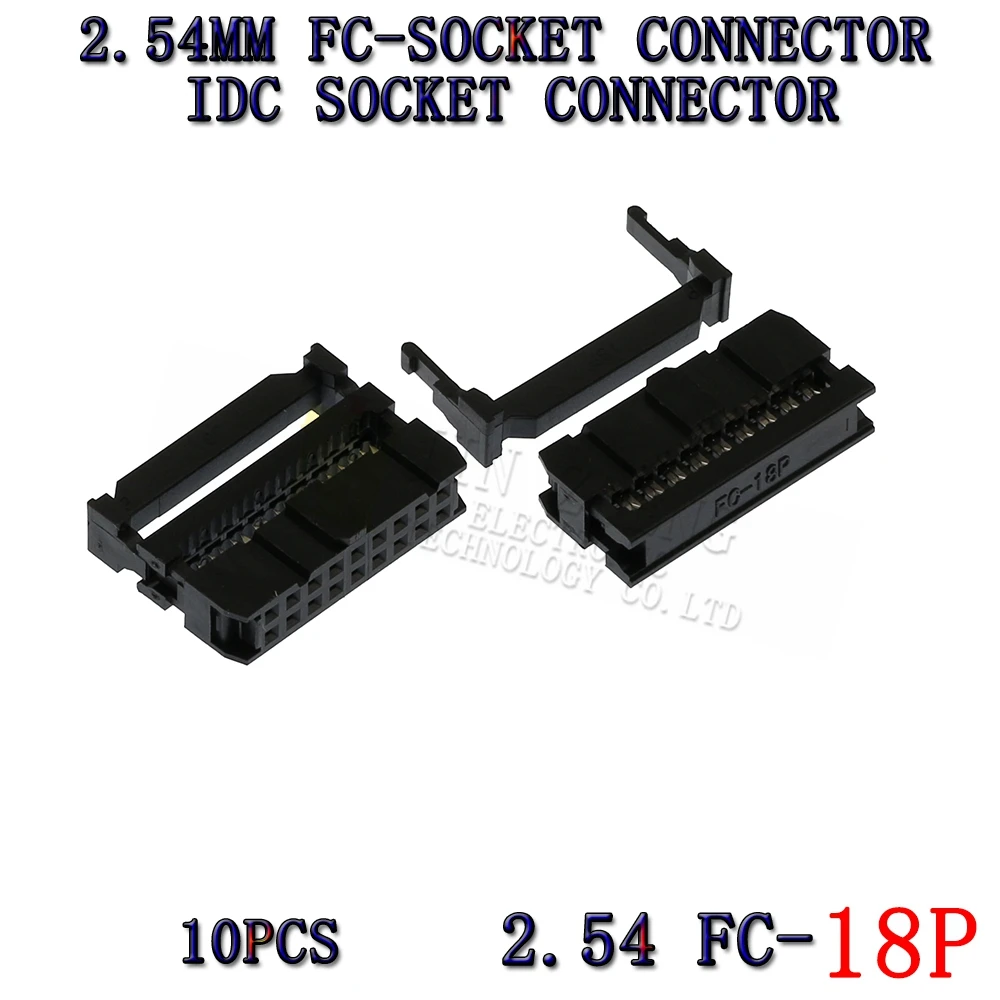 10 peças fc 2.54mm 6/810/12/14/16/18/20/24/26/30/34/40/44/50/64 pinos fc idc conector de soquete fêmea para cabine plana de passo 1.27mm