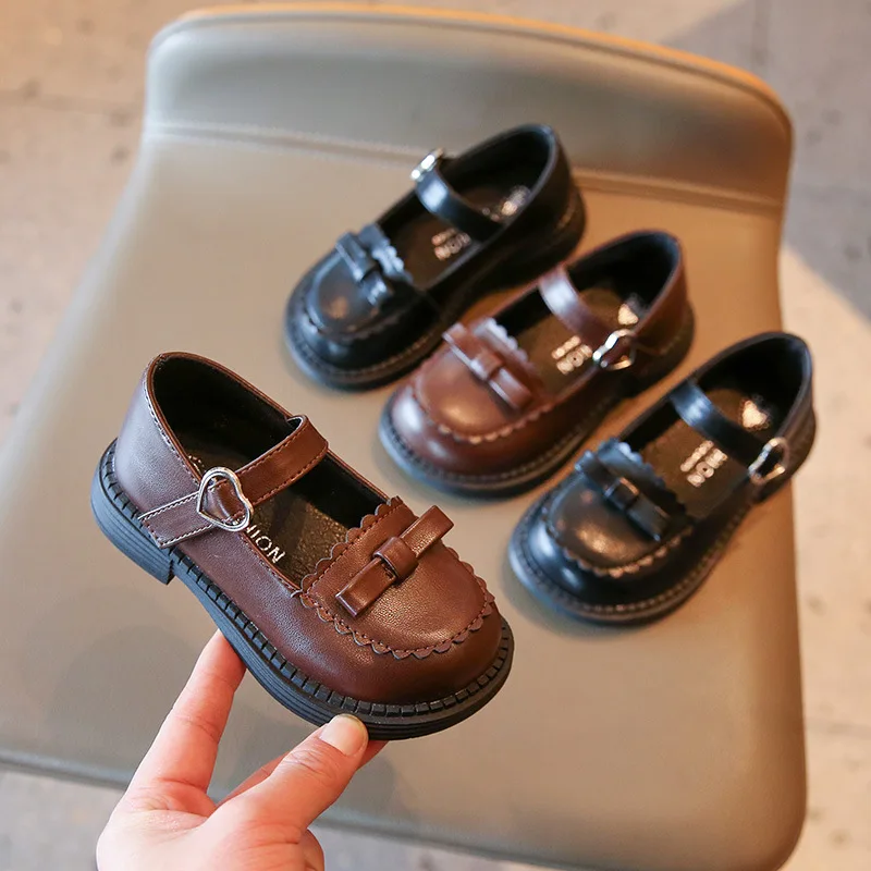 Kids'Casual Shoes PU Leather Autumn Fashion Bow Outdoor Soft Bottom Shoes Children Breathable Anti-slip Black BrownSize 21-35