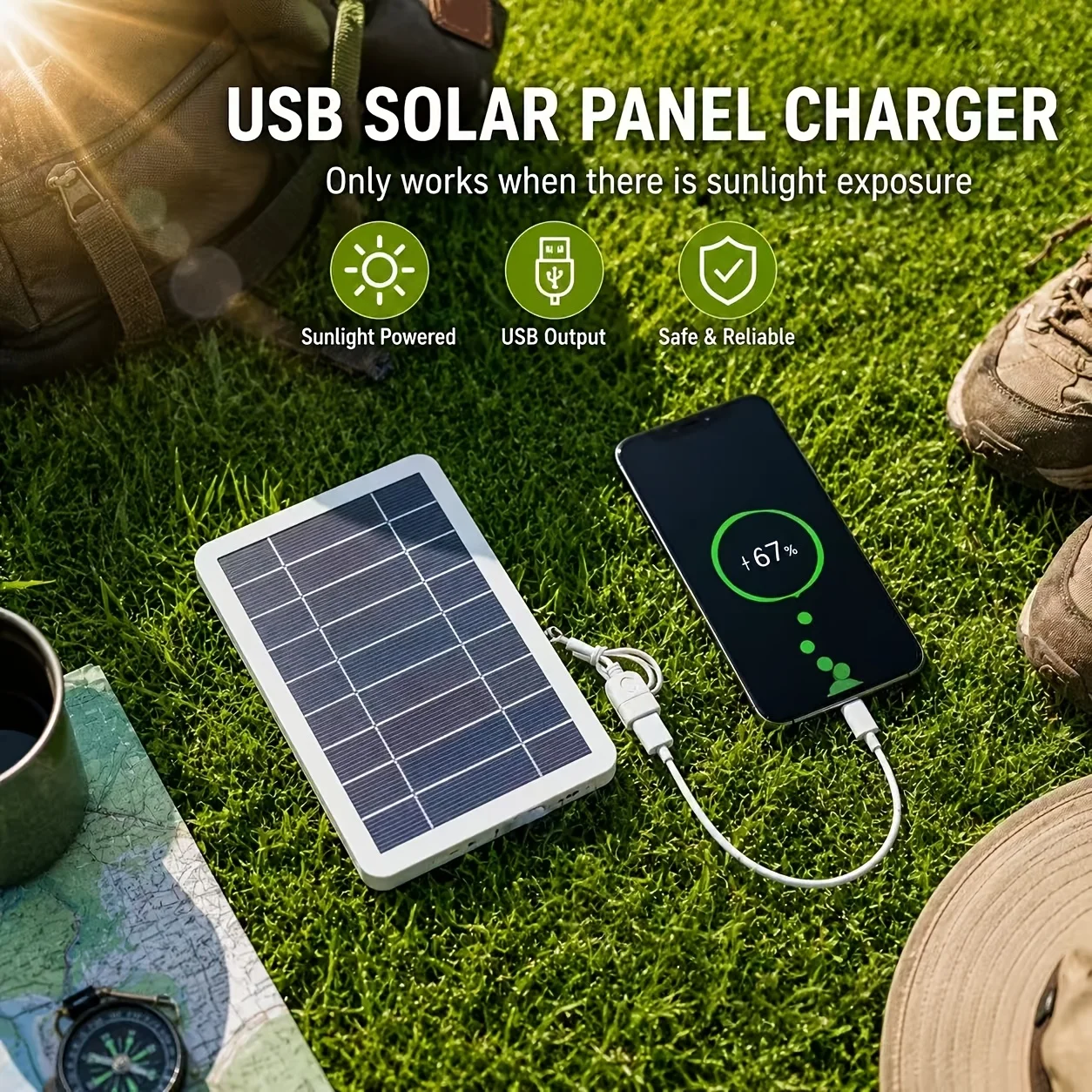 Portable Solar Charging Panel with USB Output And LED Indicator - Versatile Outdoor Power Bank, Ideal for Travel, Camping