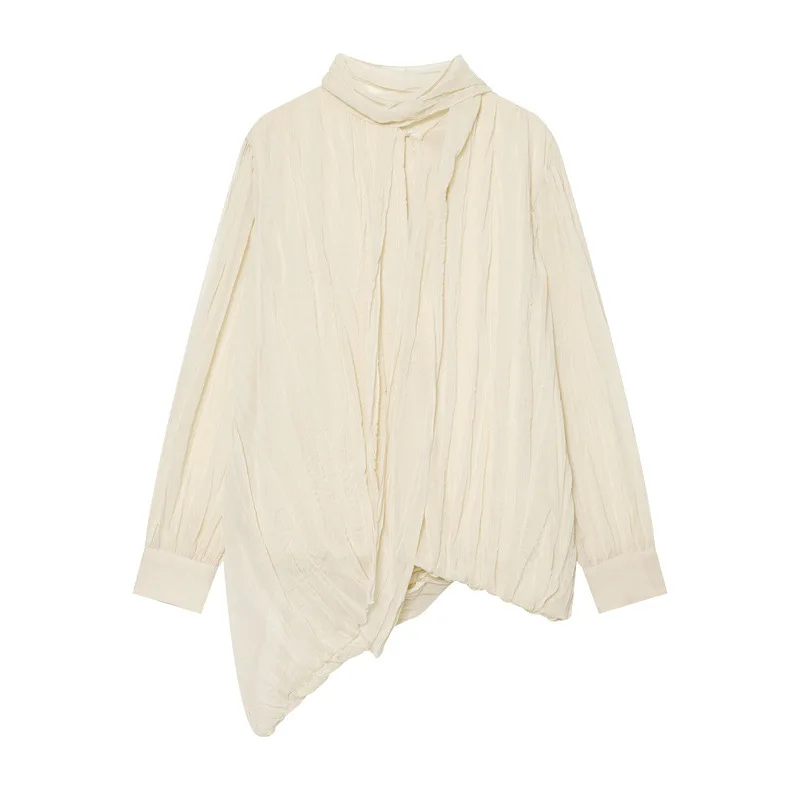 Summer Fashion Loose Versatile Stand-Up Collar Pleated Shoulder Padded Shirt