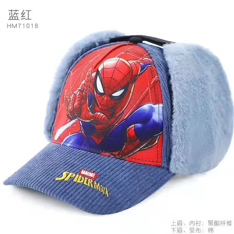 Marvel Spiderman autumn and winter cute children's personalized anime plus velvet warm ear protection and cold protection hat