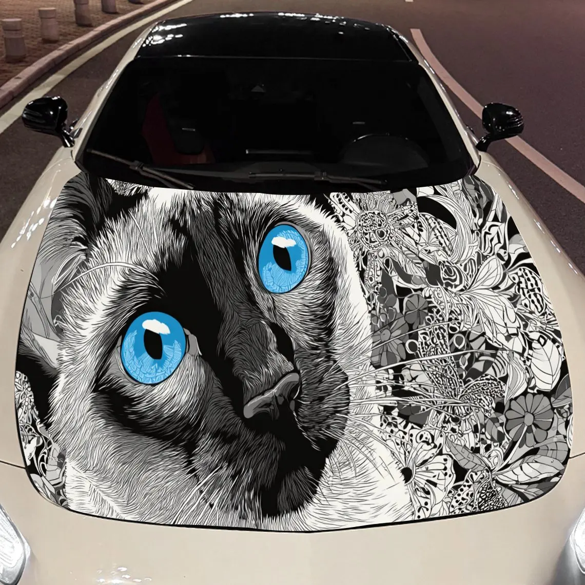 Leuke Siamese kat print, auto kap stickers, PVC waterdichte zelfklevende auto kap sticker, auto kap decoratie bescherming stickers,A
