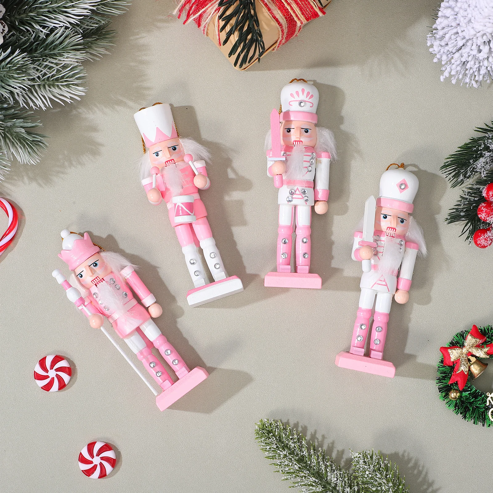

4pcs Wooden Nutcracker Decoration Xmas Hanging Ornament Desktop Christmas Decor Unique Pendant For Home Office Holiday Party
