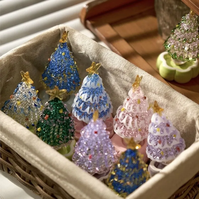 Rotating Christmas Tree Ornament Handmade Glass Liuli Desktop Spinning Decor Christmas New Year Creative Gift