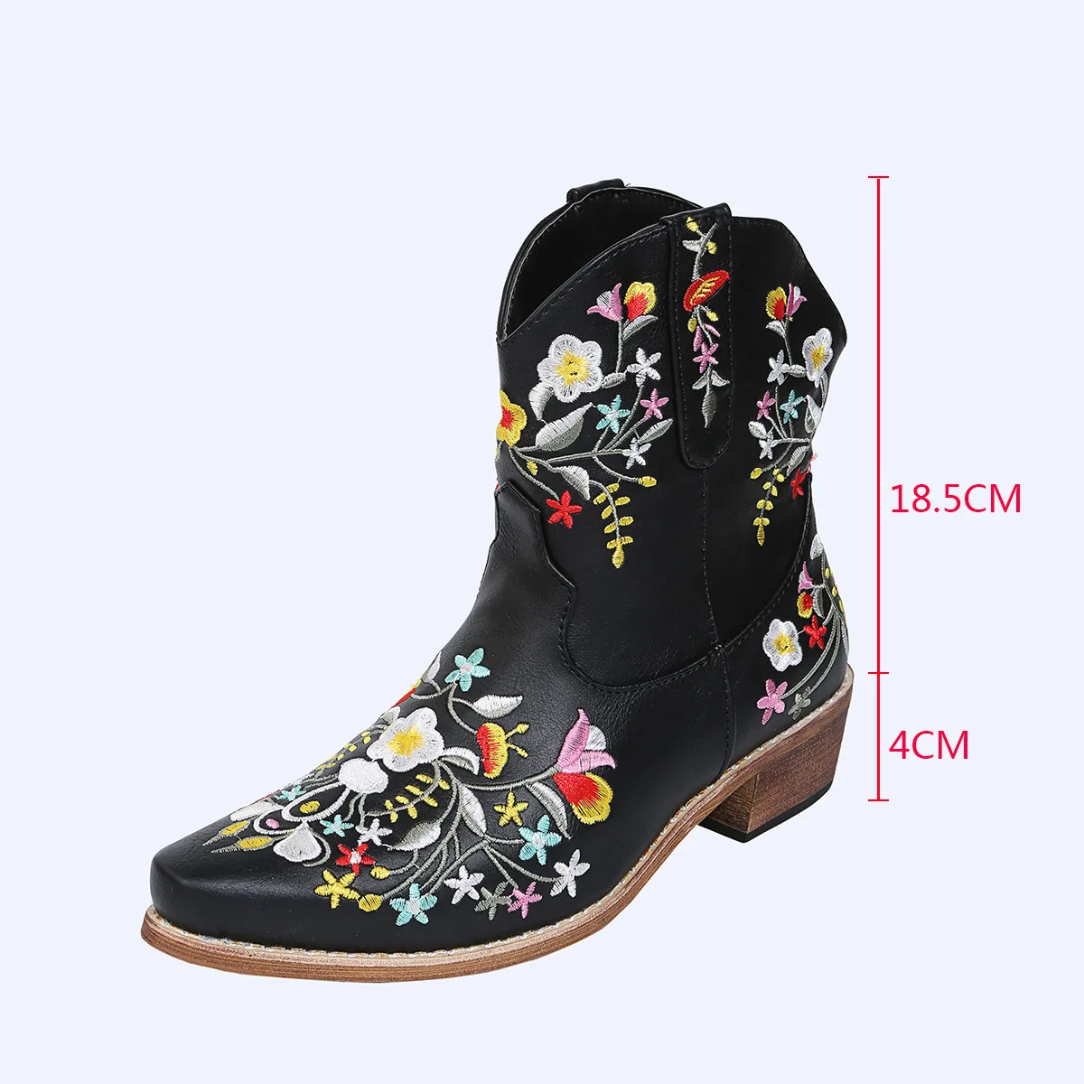 Women\'s Western Cowboy Boots Embroidered Pointed Toe Plus Size Leather Boots Casual Outdoor Hiking Shoes Botas Plataforma Mujer