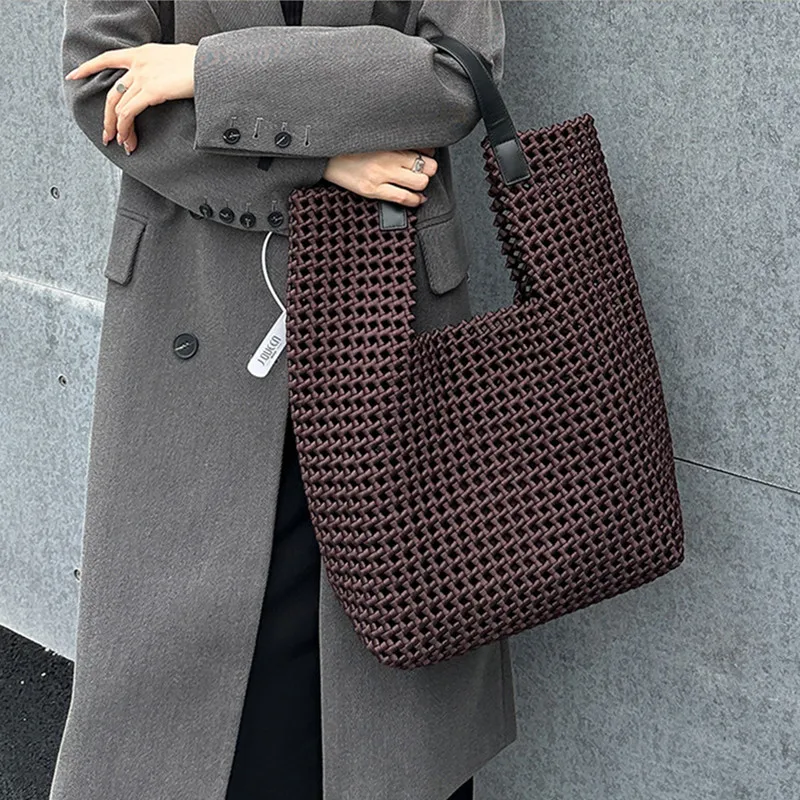 

2025 Luxury Hollow Out Woven Large Capacity Tote Bag Brand Women Rope-woven Fashion Handbag Harajuku-style Shoulder Underarm Bag