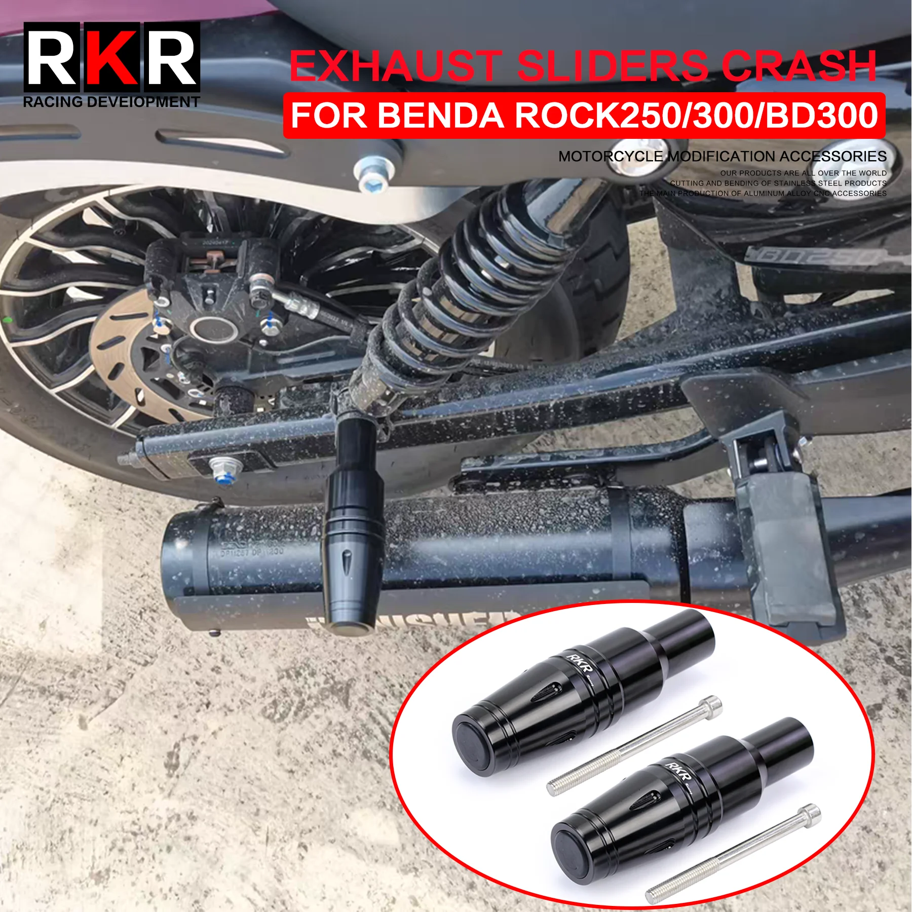 CNC Motorcycle Exhaust Sliders Crash Pad Falling Protection Set Moto Accessories for BENDA ROCK250 ROCK300 BD300 BD Rock 250 300