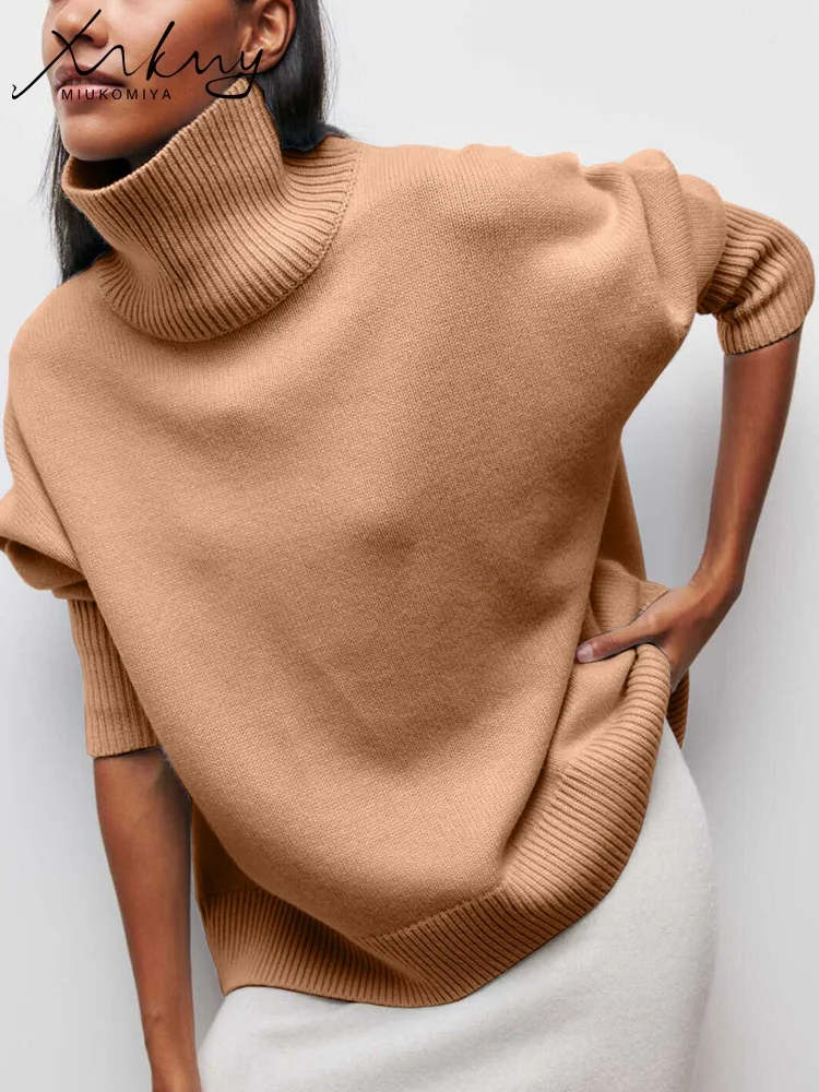 

Autumn Winter Women Turtleneck Sweater Warm Pullover Thick Oversize Black Knitted Camel Top Sweaters For Women 2023 Office Tops