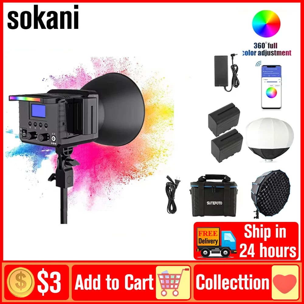 Sokani X100 RGB Video Light 100W Fill Light APP Group Control Portable Video Lamp Photography Lighting For Photos/Studio