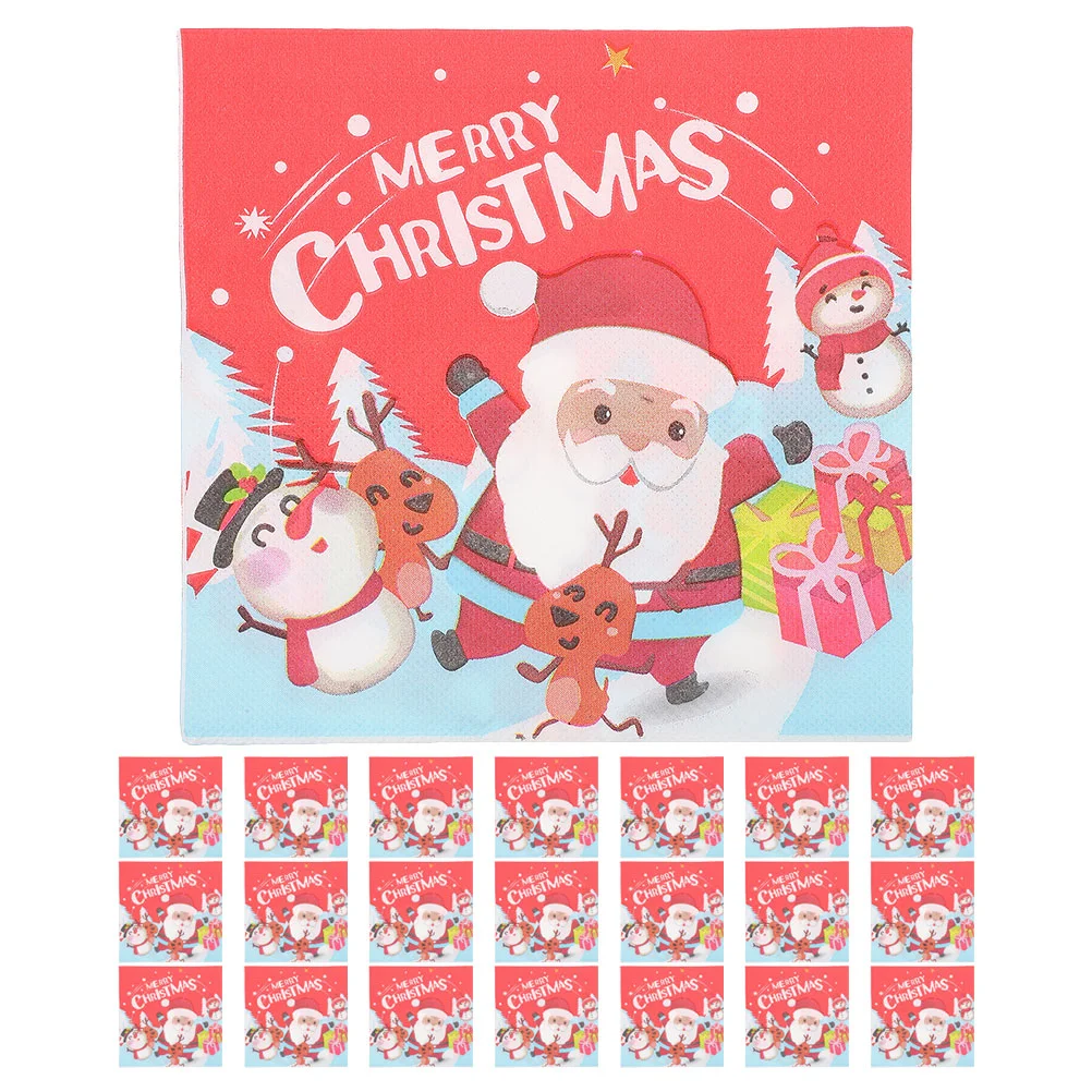 40 Pcs Christmas Napkins Thanksgiving Winter Snowman Santa Claus Luncheon Tissue Paper Vintage Red Holiday Elder