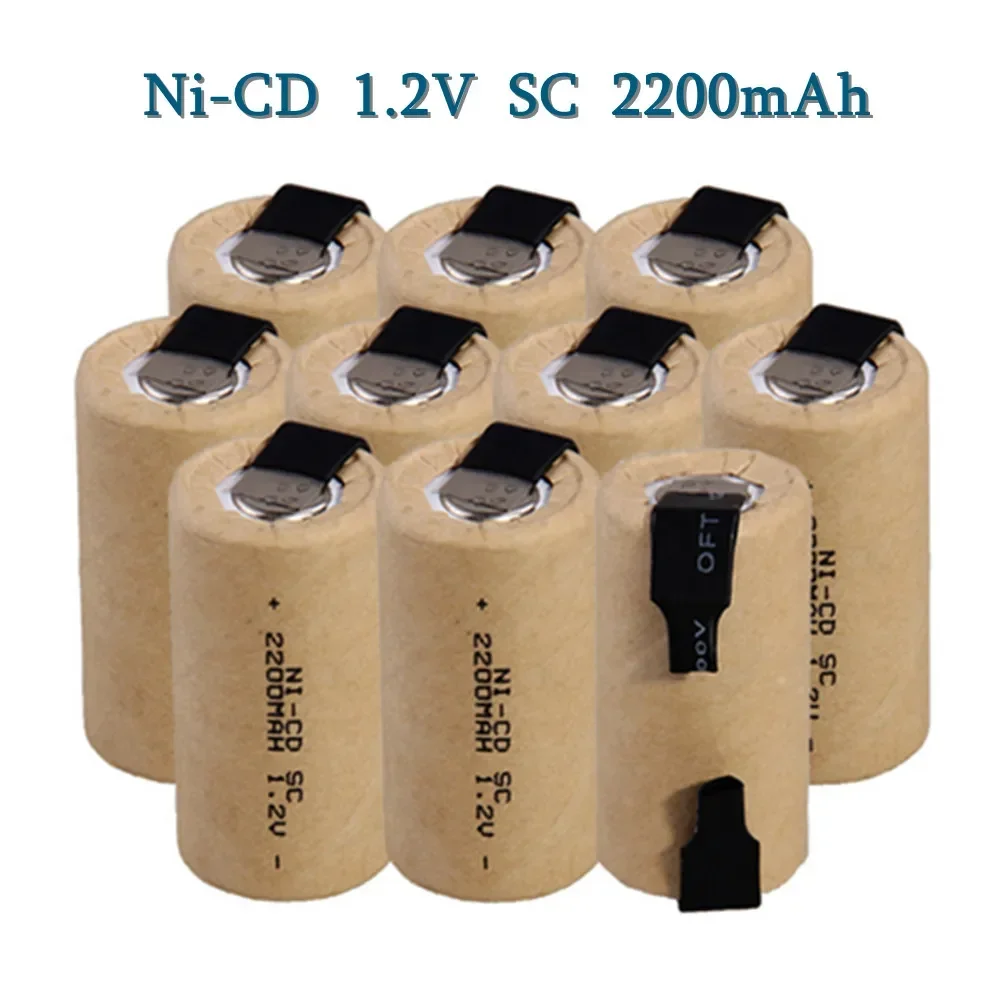 2-10 sztuk baterii wkrętarko-wiertarka elektryczna SC 1.2V 2200mah Sub C Ni-Cd akumulator Battey z zakładką zasilające komórki NiCd SUBC