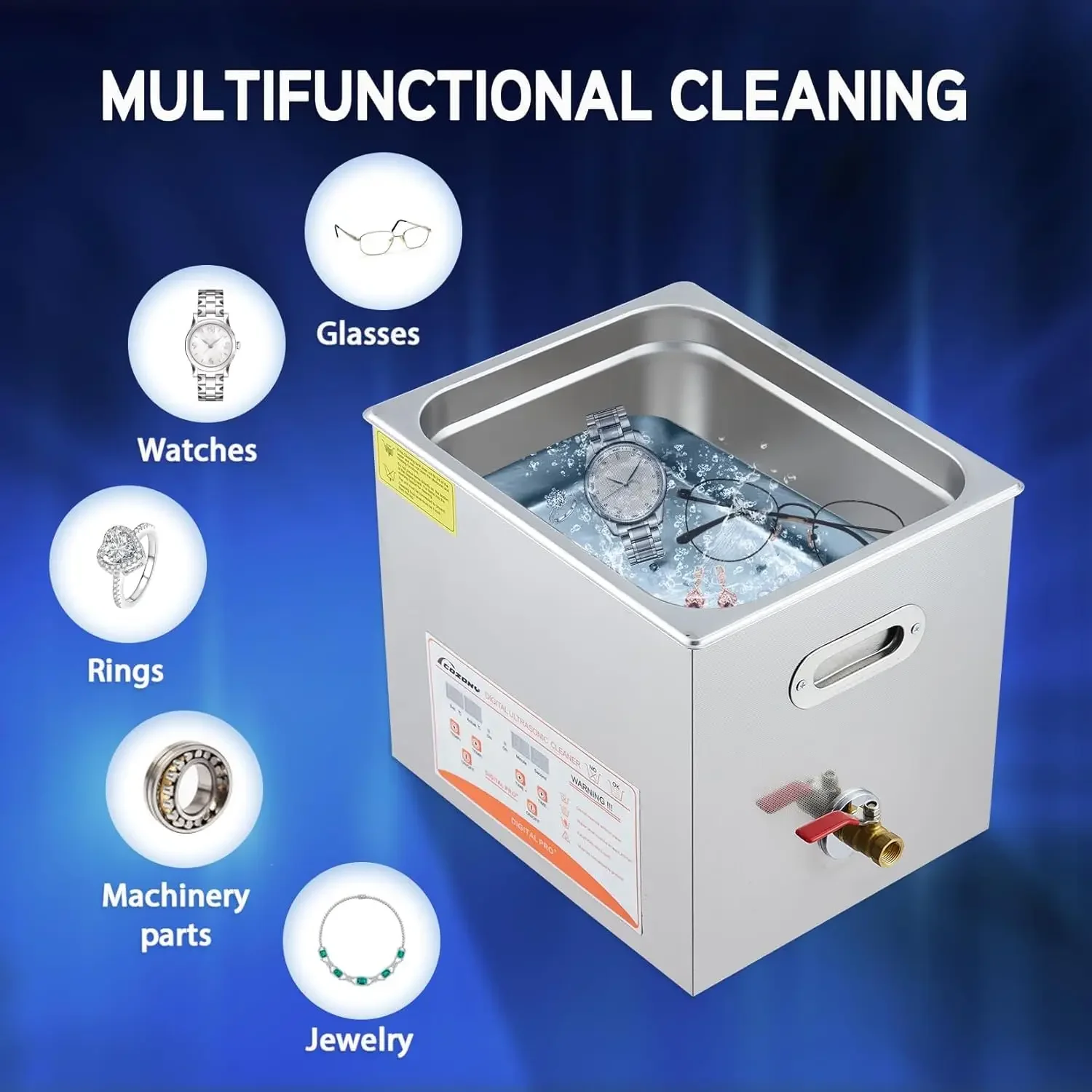 Ultrasonic Cleaner, 2.6 Gallon (10 L) Digital Sonic Cavitation Machine, Professional Jewelry Cleaner for Watches, Glasses, Retai