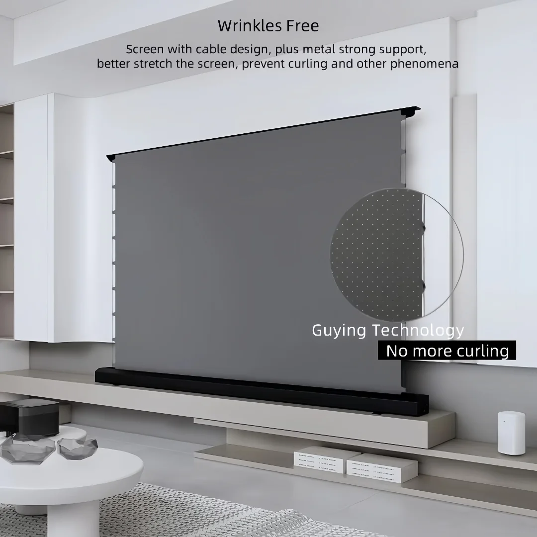 Auto Lift-Up Projection Screen 150'' Anti-Light Perforated Acoustically Transparent  Floor Standing Electric Projector Screens