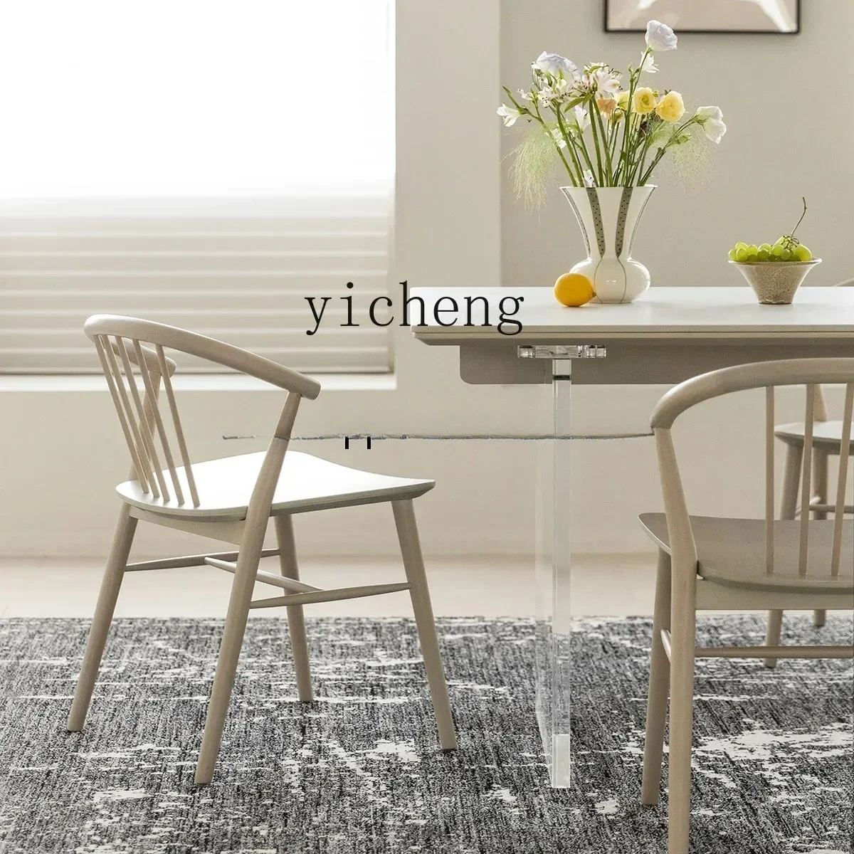 CJ-8  dining table, acrylic suspended solid wood slate log dining table and chair combination