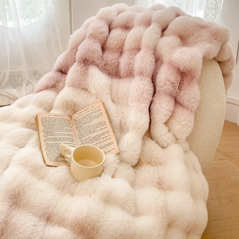 

Faux Fur Winter Blanket Double Layer Thickened Bedspread on The Bed Plaid Sofa Cover Blankets and Throws for Living Room Bedroom