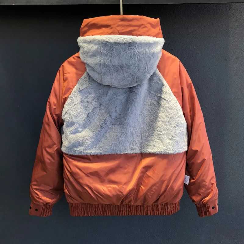 

Winter New Men's Plush Thick Down Coat Versatile Fashion Simple and Casual Solid Color Hooded Pocket Coat