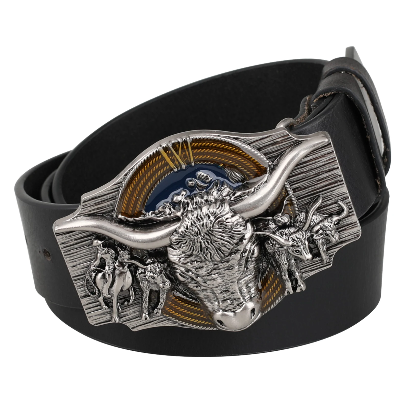 Ремень из натуральной кожи с тиснением и пряжкой Bullhead