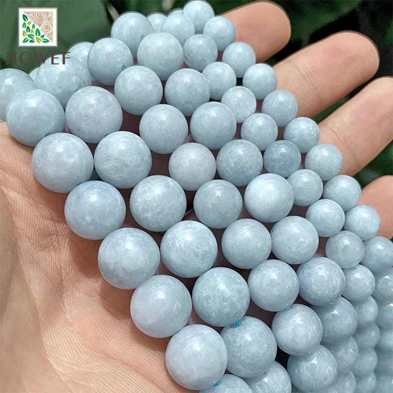 Natural Stone Beads Light Blue Jasper Chalcedony Round Beads Diy Bracelet Necklace for Jewelry Making 15