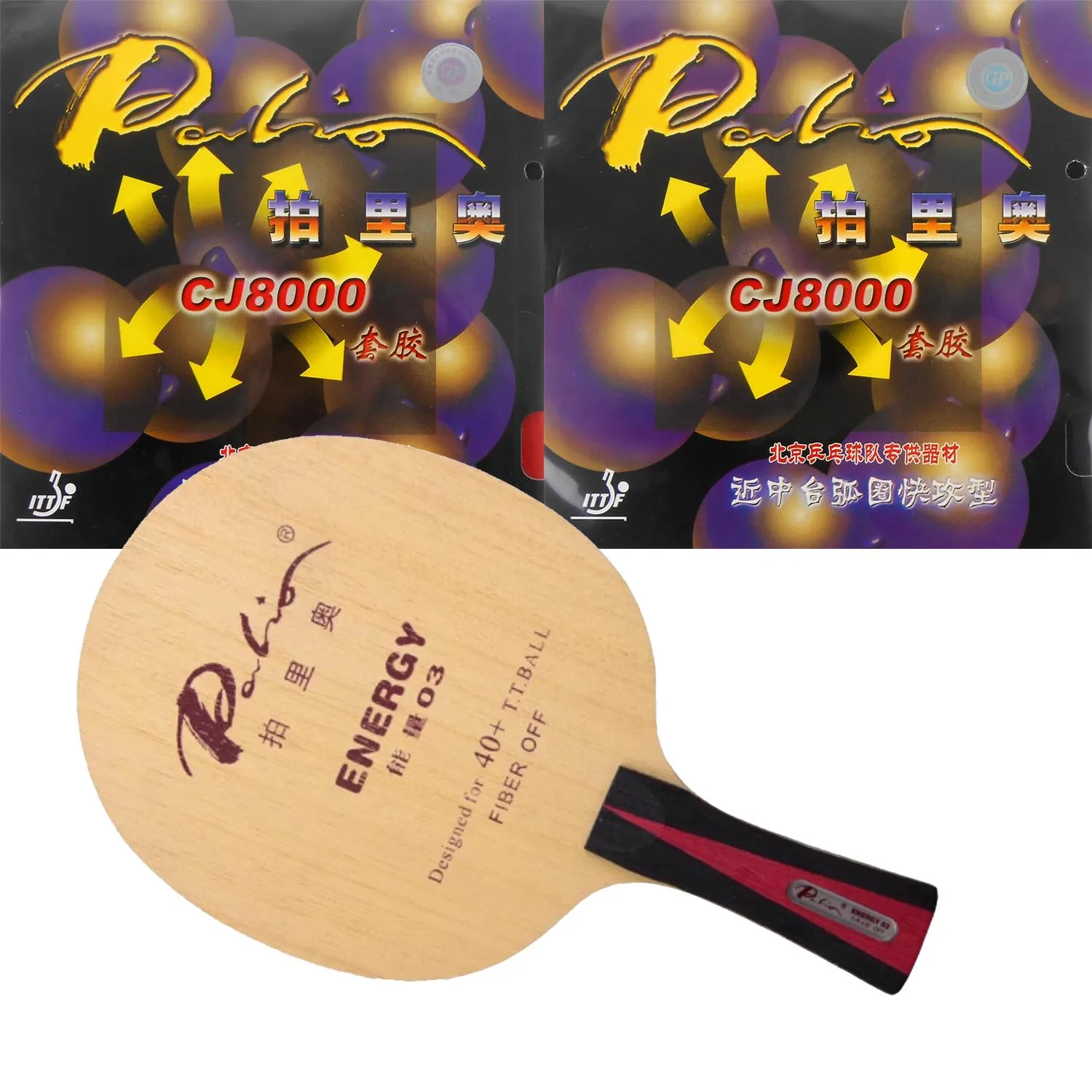 Pro Combo Racket Palio ENERGY 03 Table Tennis Blade with 2x CJ8000 H38-41 PingPong Rubbers Shakehand Long Handle FL