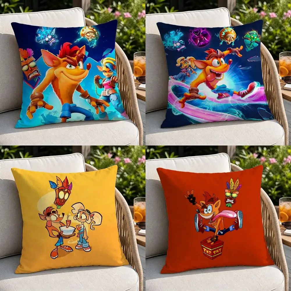 Game-Crash BandicootS Cushion Cover Soft Square Throw Pillow Covers Set for Sofa Bedroom Car Home Decoration