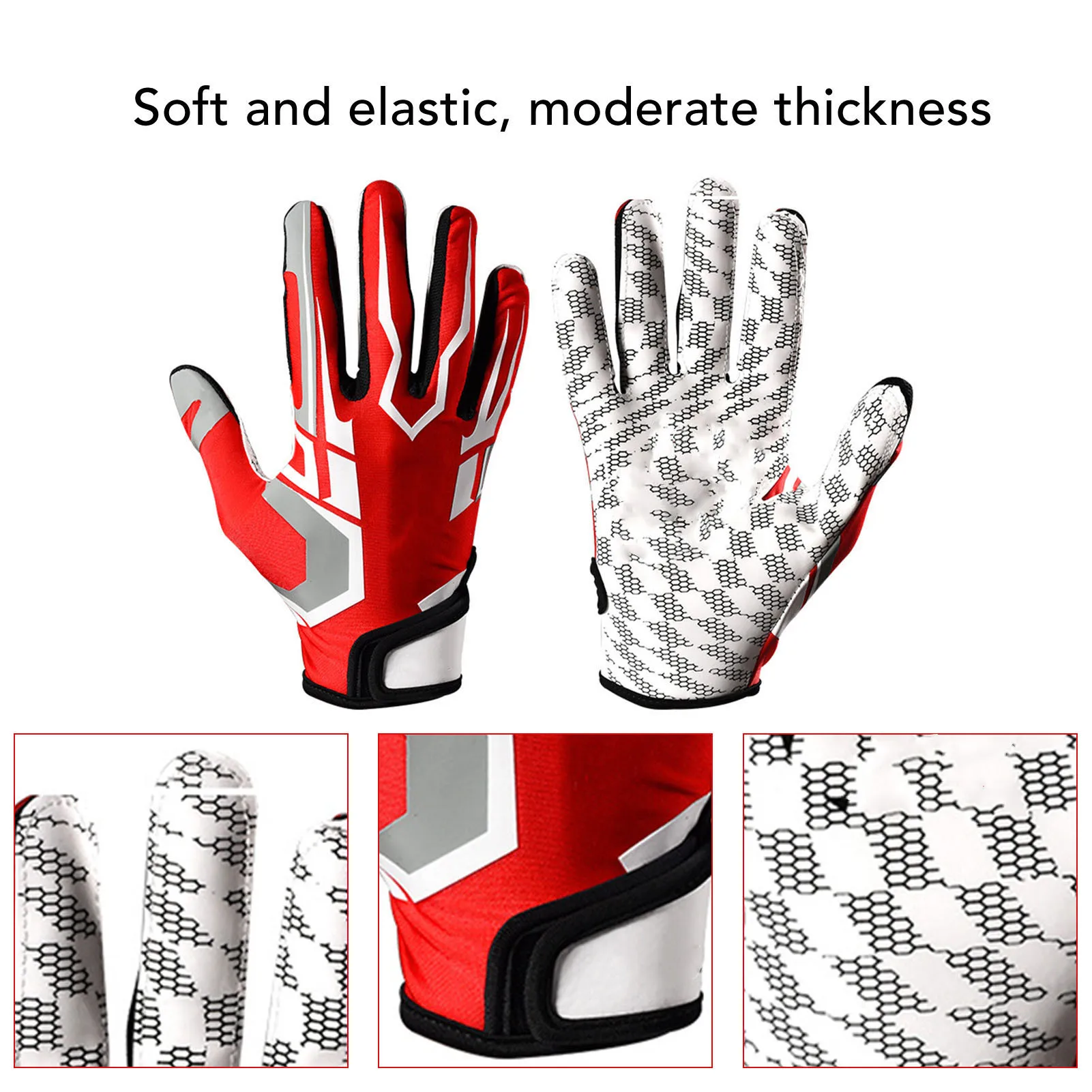 Sports Protective Gloves Meshed Fingertips Red Non Slip Moderately Thick Baseball Batting Gloves Soft Silicone for Court Game view 5