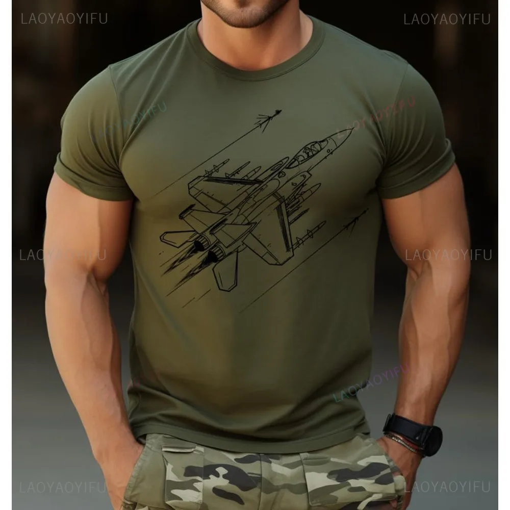 

Fighter Jet Military Aircraft Graphic Printed T-shirt Gift for Airplane Lover Tshirt Casual Fashion Loose Harajuku Man Women Tee