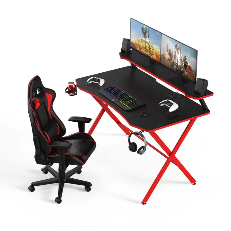 

Индивидуальный настольный двухслойный стол, простой компьютерный офисный игровой стол из углеродного волокна с полкой для хранения монитора для игр