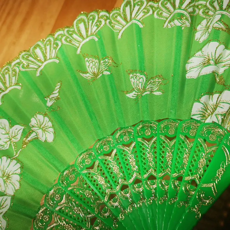 

New Chinese Style Green Folding Fan Butterfly Flower Pattern Hand Fan For Dancing Hanfu Cheongsam Han Clothing Accessories