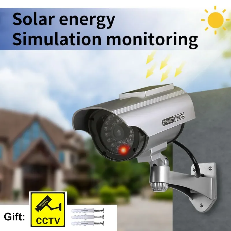 Solar Powered Dummy Fake Security Camera, Anti-Theft Surveillance Camera with Flashing LED Light Outdoor Waterproof Bullet Shape