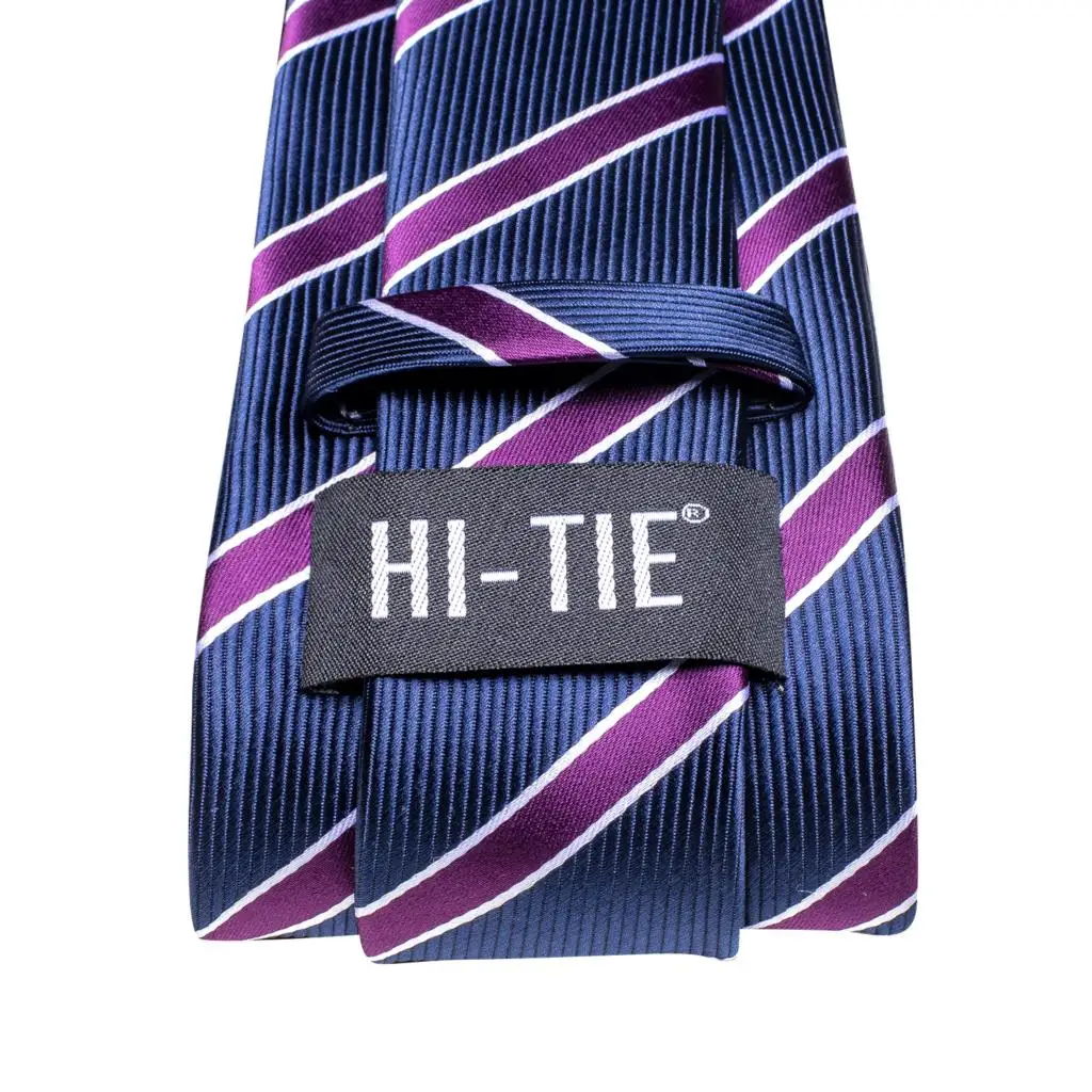 Navy Blue Purple Striped 2022 New Fashion Brand Ties for Men Wedding Party Necktie Set Handky Cufflinks Gift Wholesale Hi-Tie