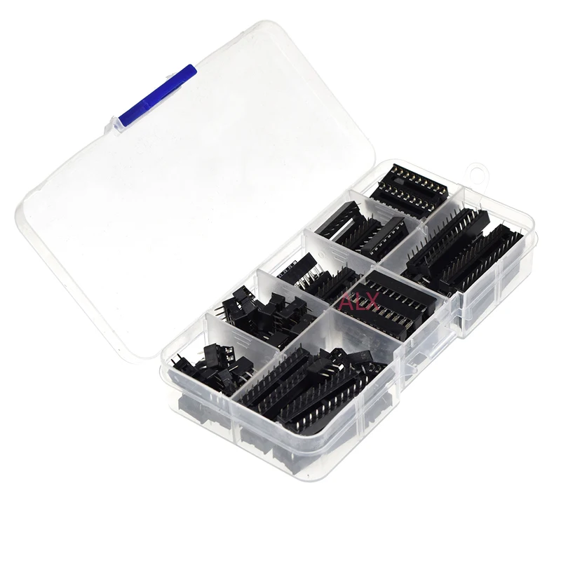 66Pcs 2.54mm Pitch DIP IC Connector Sockets Solder Type Adaptor Assortment Kit (6/8/14/16/18/20/24/28 Pins)