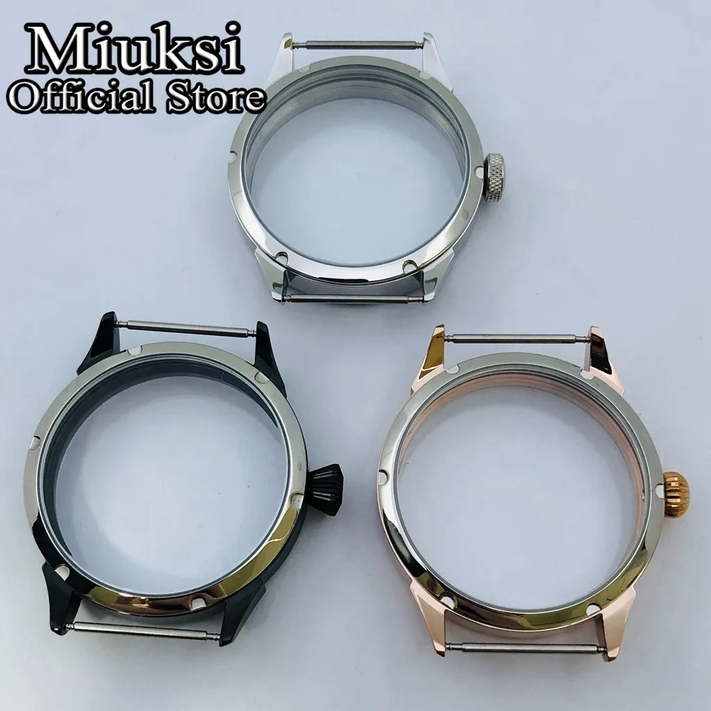 Miuksi 42mm silver black rose gold stainless steel watch case fit ETA6497 6498 Seagull ST3600 ST3620 ST36series movement