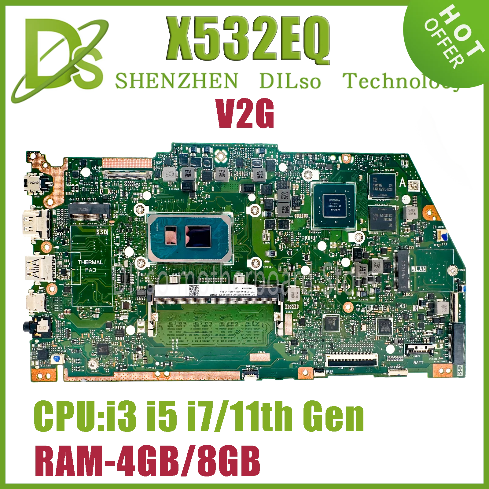 

KEFU X532EQ Mainboard For ASUS VivoBook S15 S532 X532E K532EQ S532EQ V532EQ Laptop Motherboard With i3 i5 i7 11th CPU 4G/8G-RAM