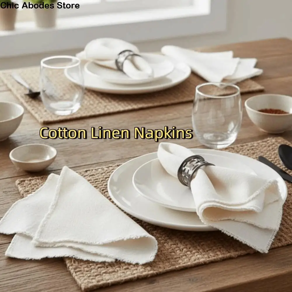 Servilletas de lino y algodón de estilo rústico, manteles individuales suaves y ecológicos, servilletas de tela decorativas de Color sólido, ajuste de mesa, 4 Uds.