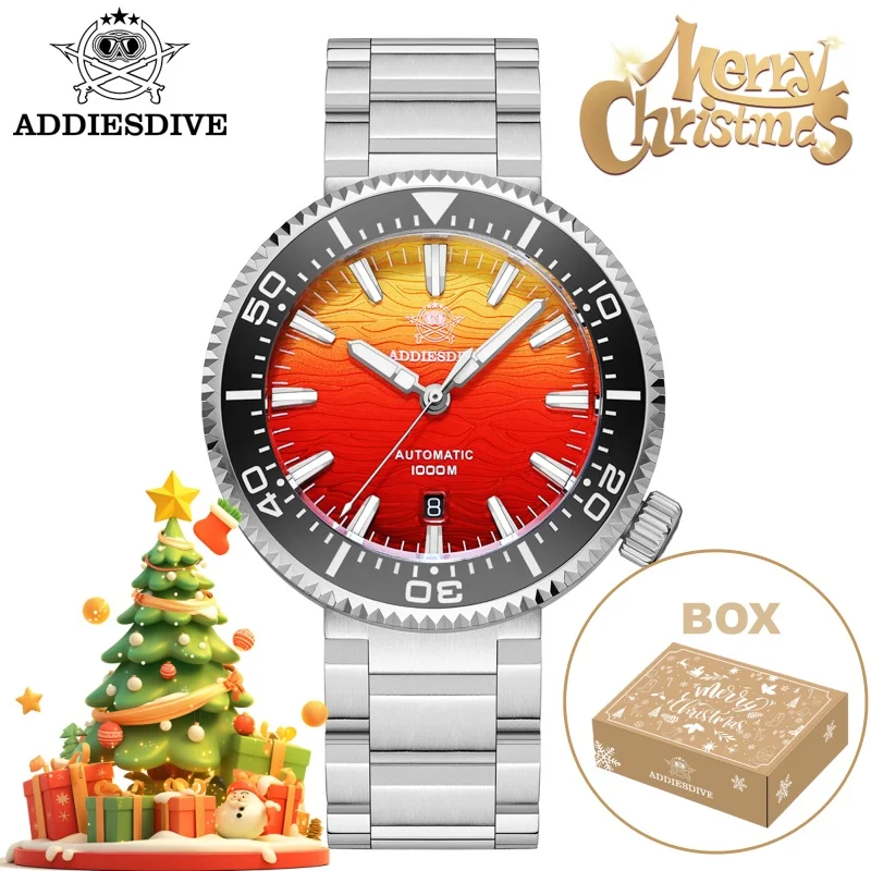 

ADDIESDIVE Men‘s Watch Christmas Gift Flame Clouds Texture 1000m Diver Sapphire Glass BGW9 Luminous Automatic Mechanical Watc