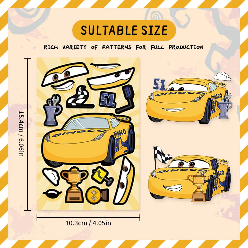 8/16 ورقة ديزني سيارات جعل الوجه لغز ملصق DIY بها بنفسك الهاتف المحمول الأمتعة سكيت الكتابة على الجدران الشارات متعة للطفل هدية #1