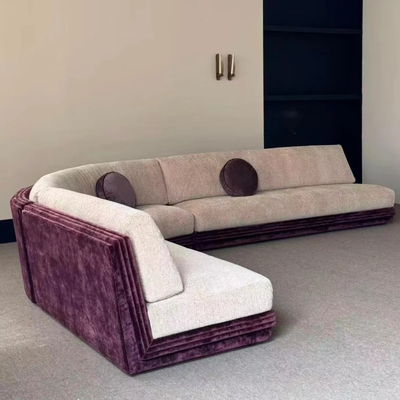 Factory direct sales Southeast Asian vintage velvet color-block pleated art design multi-seat sofa