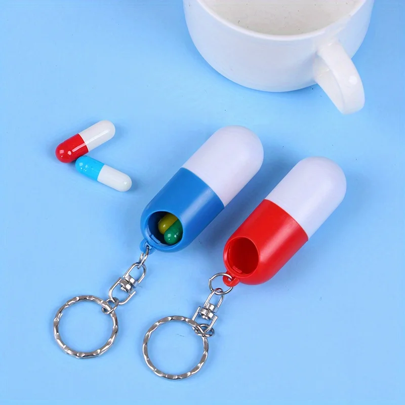 1pc Mini Capsule Pill Box Case Holder Container Key Chain Keychain Keyring Stash Medicine Box Health Care