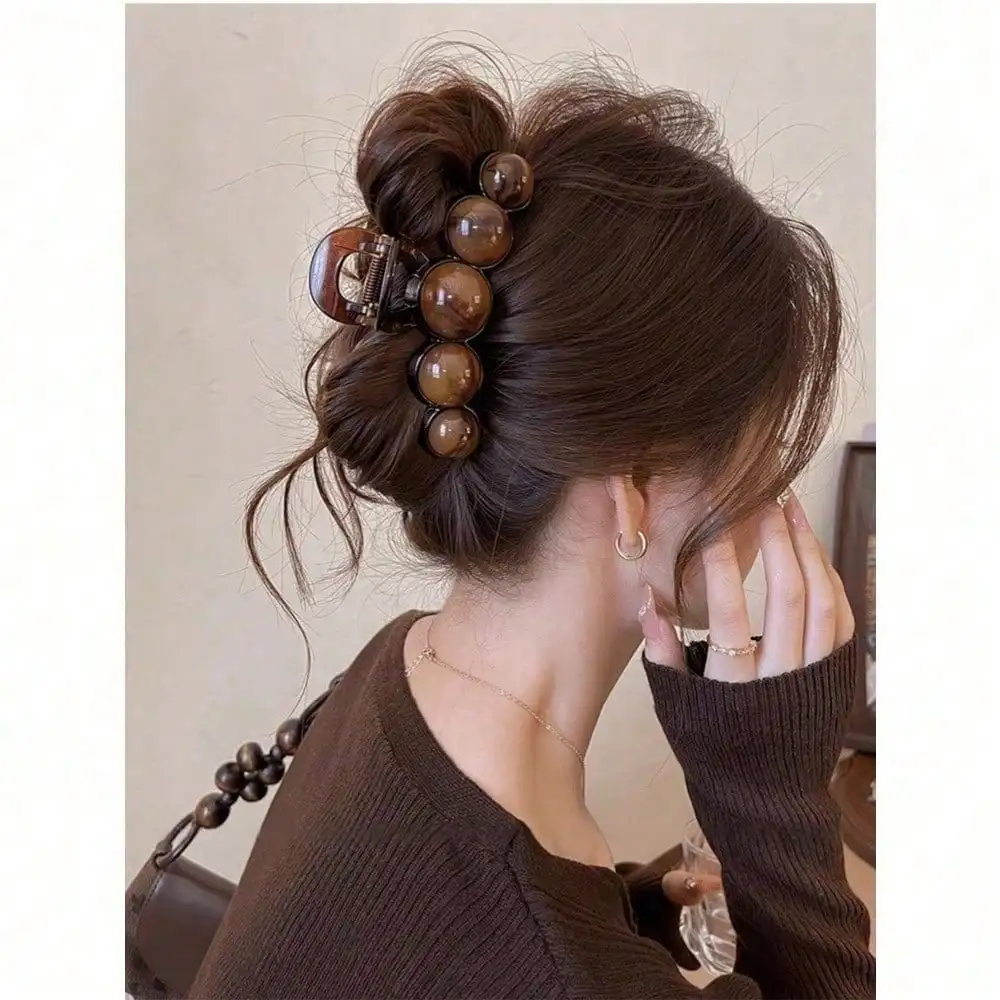 1pc Fashion Pearl Large Simple Elegant Acrylic Hair Claw Hairpin, Suitable For Party, Commute, Outfit Matching, Hair Accessories - Detail 1